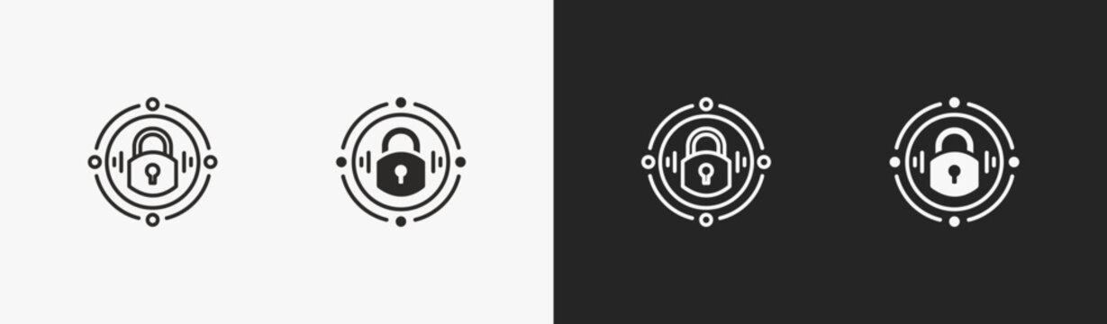 Set of cybersafe icon in black and white collection