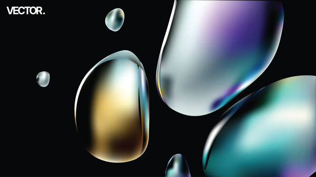 Iridescent Glossy Liquid Droplets Futuristic Abstract 3D Background for Digital Design