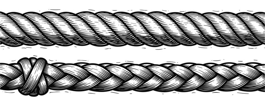 Nautical rope and braided cord vector illustration set with detailed fiber texture design.