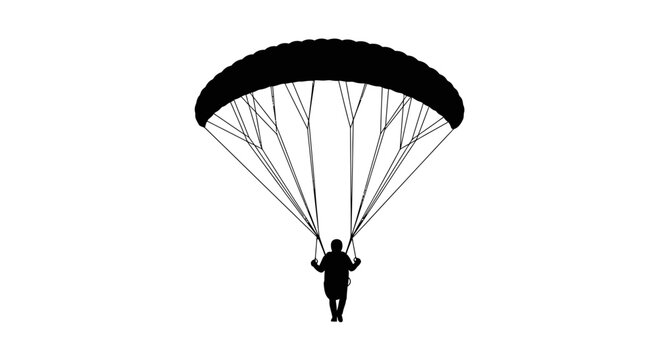 Black paraglider silhouette flying with parachute isolated on white
