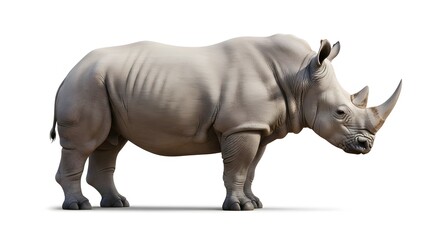 Fototapeta premium Large grey rhinoceros standing in profile showing its big horn and thick skin
