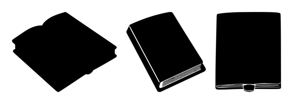 Dictionary icon set with solid black symbol on white background featuring dictionary, book, icon with illustration and vector