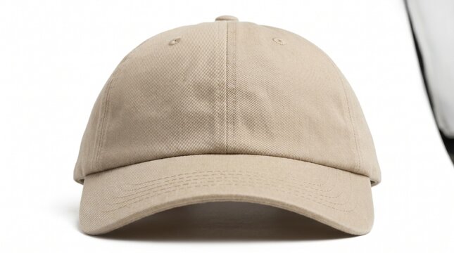 Blank cap mockup, plain hat template, custom hat POD with isolated beige baseball cap on white background