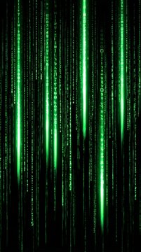 Green Digital Code Rain Falling Downwards In A Matrix Style On A Black Background For Mobile Wallpaper