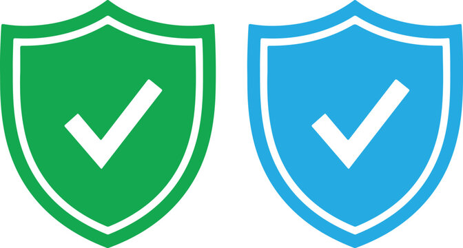 Green and blue shield with white checkmarks