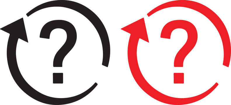 Question mark symbols with circular arrows, black and red