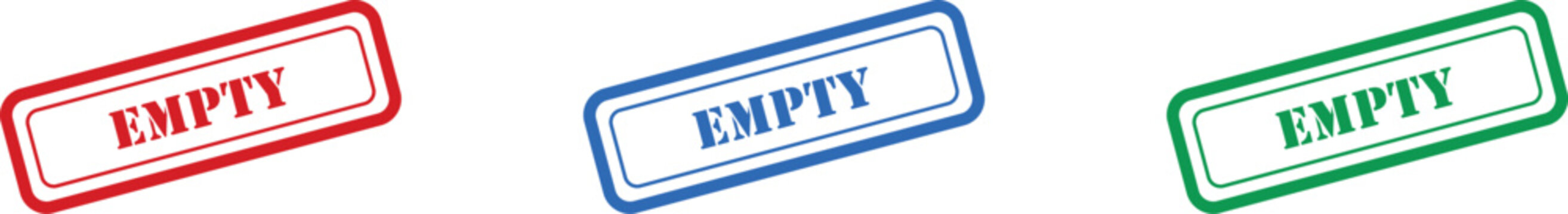 Three colorful rectangular rubber stamp graphics with the word EMPTY displayed in red, blue, and green