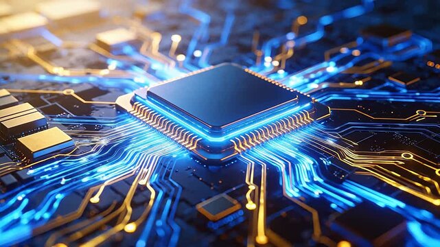Closeup of a glowing circuit board