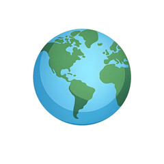 Fototapeta premium Round globe with green land and blue oceans. Simple cartoon style with soft shadows. Ideal for global themes or environmental concepts. Perfect for presentations, apps, or educational materials