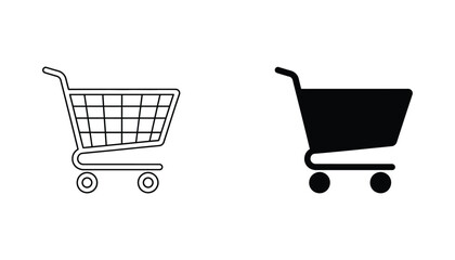 Shopping cart icon for retail and ecommerce website design in outline and solid black silhouette vector format © Spline