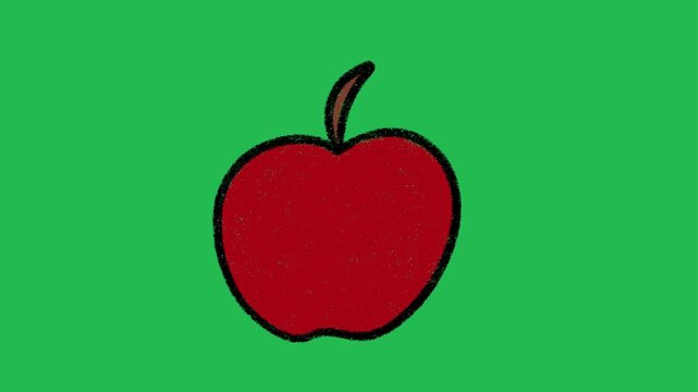 Hand-Drawn Red Apple Fruit | 2D Animated Healthy Food Icon on green screen | Playful Doodle Teacher Gift Graphic hand drawn animation