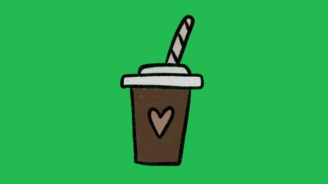Hand-Drawn Coffee To-Go Cup | 2D Animated Paper Drink Container on green screen | Playful Doodle Cafe Graphic hand drawn animation