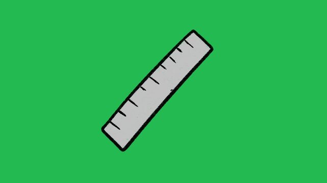 Hand-Drawn Straight Ruler Measuring Tool | 2D Animated School Stationery on green screen | Playful Doodle Measurement Graphic hand drawn animation