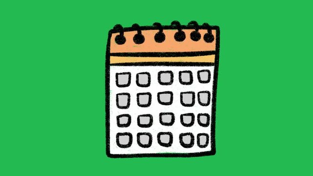 Hand-Drawn Organizer Calendar Icon | 2D Animated Date Schedule on green screen | Playful Doodle Planner Graphic hand drawn animation