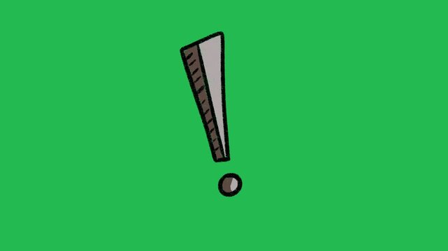 Hand-Drawn Exclamation Mark Alert Icon | 2D Animated Warning Symbol on green screen | Playful Doodle Attention Sign hand drawn animation 