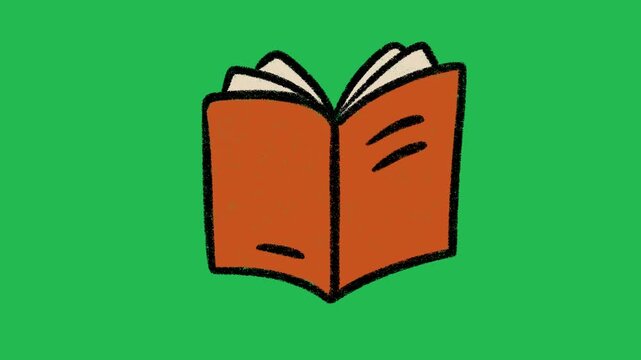 Hand-Drawn Open Story Book | 2D Animated Education Icon on green screen | Playful Doodle Reading Graphic hand drawn animation