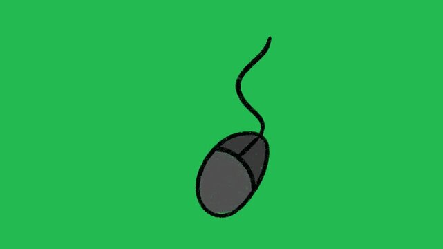 Hand-Drawn Wired Computer Mouse | 2D Animated PC Peripheral on green screen | Playful Doodle Clicker Icon hand drawn animation