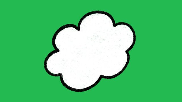 Hand-Drawn Fluffy White Cloud | 2D Animated Thought Bubble on green screen | Playful Doodle Weather Graphic hand drawn animation