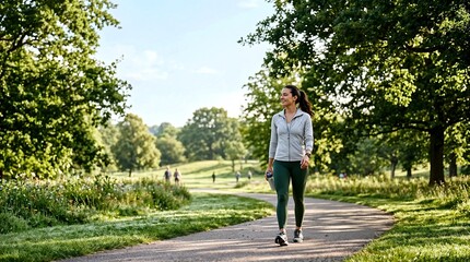 Fototapeta premium 公園でウォーキングする女性の健康的なライフスタイル