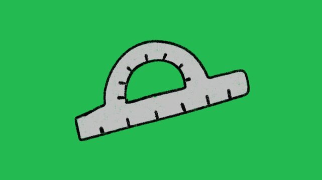 Hand-Drawn Protractor Geometry Ruler | 2D Animated Math Measuring Tool on green screen | Playful Doodle School Graphic hand drawn animation