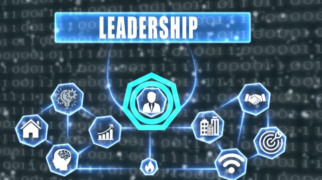 Digital Leadership Network With Icons And Binary Code Background