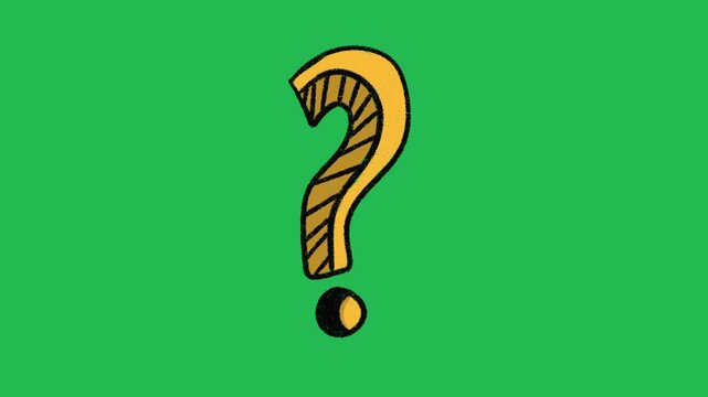 Hand-Drawn Yellow Question Mark | 2D Animated Inquiry Symbol on green screen | Playful Doodle Help Support Icon hand drawn animation