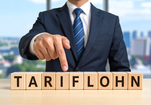 Tariflohn - Geschäftsmann zeigt auf den Text " Tariflohn"