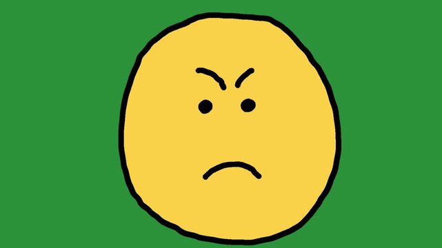 Hand-Drawn Angry Pouting Face | 2D Animated Mad Expression on green screen | Playful Doodle Grumpy Emoticon hand drawn animation 