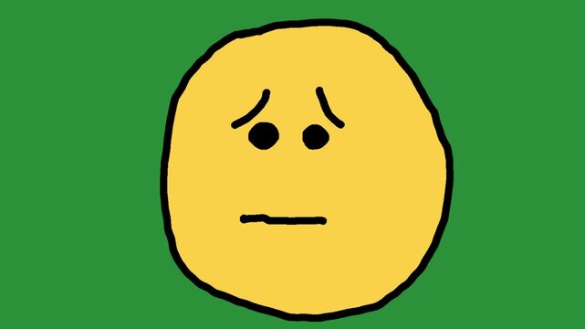 Hand-Drawn Sad Neutral Emoji Face | 2D Animated Unhappy Expression on green screen | Playful Doodle Upset Emoticon hand drawn animation 
