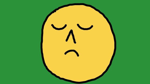 Hand-Drawn Sad Face with Closed Eyes | 2D Animated Disappointed Expression on green screen | Playful Doodle Unhappy Emoticon hand drawn animation
