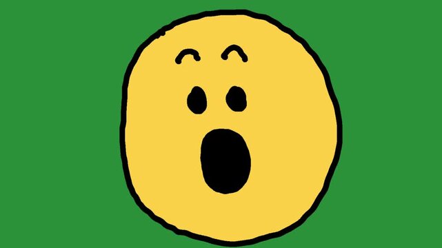 Hand-Drawn Surprised Winking Emoji Face | 2D Animated Shocked Expression on green screen | Playful Doodle Wow Emoticon hand drawn animation 