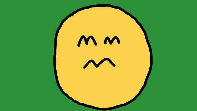 Hand-Drawn Nervous Emoji Face | 2D Animated Awkward Expression on green screen | Playful Doodle Uneasy Emoticon hand drawn animation