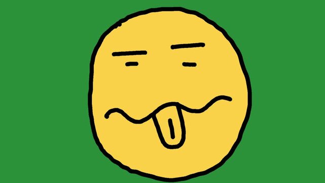 Hand-Drawn Silly Tongue Out Face | 2D Animated Goofy Expression on green screen | Playful Doodle Crazy Emoticon hand drawn animation