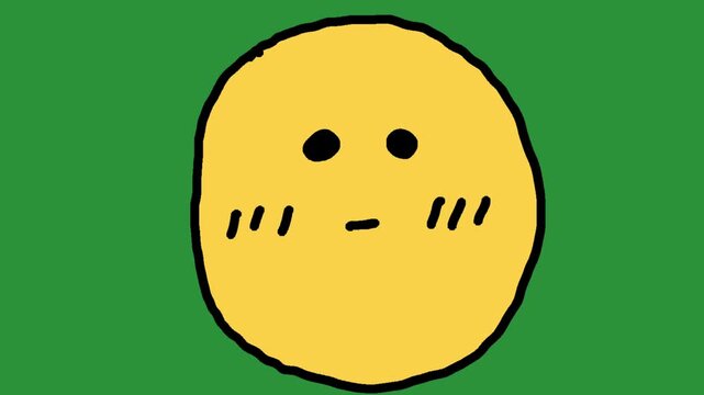 Hand-Drawn Blushing Shy Emoji | 2D Animated Embarrassed Expression on green screen | Playful Doodle Flushed Emoticon hand drawn animation 