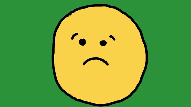Hand-Drawn Sad Pouting Face | 2D Animated Unhappy Expression on green screen | Playful Doodle Upset Emoticon hand drawn animation 