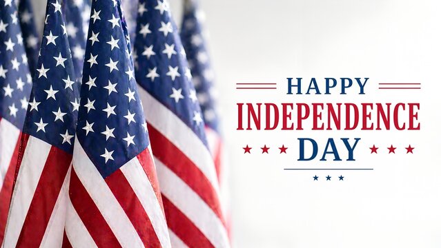Celebrate Independence Day with patriotic flair, showcasing American flags in a festive setting, perfect for conveying national pride and freedom. 