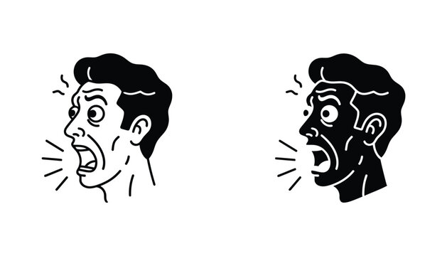 Man shouting with wide open mouth vector graphic illustration for emotional expression and communication concepts