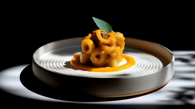 Artistic presentation of pasta dish with garnish on a plate br coli calabac n caz