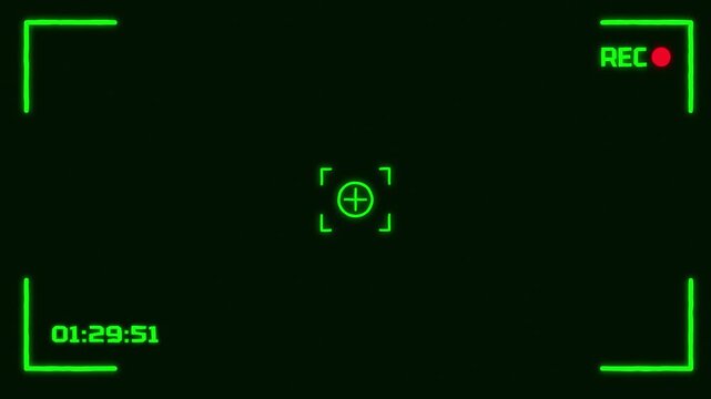 Retro digital camera night vision recording screen overlay with HUD. 4K Video