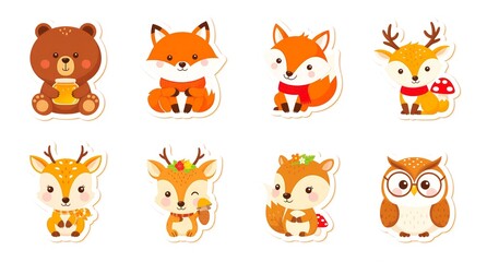 Obraz premium Cute Forest Animal Stickers Collection