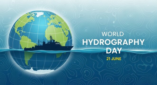 World hydrography day graphic with ship and globe