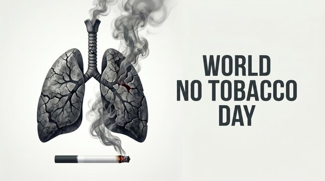World No Tobacco Day concept, human lungs made of burning charcoal and smoke, cigarette health awareness campaign for respiratory disease prevention