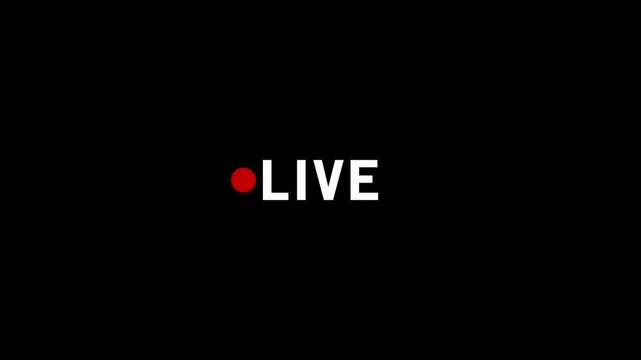 Red Live Stream Button with transparent background, Live streaming icon animation with alpha channel, 4k Animated red button live streaming 4k Animation video on Black Background