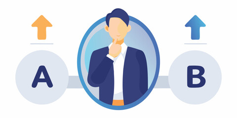 man considering options a and b vector illustration with arrows © Rathin