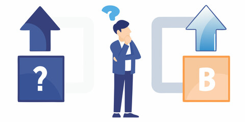 man considering choices between options with question mark and letter b © Rathin