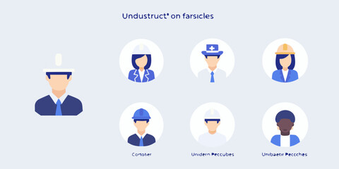 Fototapeta premium Occupational safety icons featuring workers in protective gear flat vector illustration