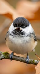 Fototapeta premium Cute bird perched on a branch looking directly at the camera.