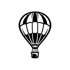 Naklejka premium Black and white hot air balloon icon for travel and adventure themes, isolated on white background for versatile design use