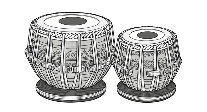 Vector illustration of traditional Indian Tabla drums, a pair of cultural musical instruments. Ideal for classical music, art, and cultural design projects.