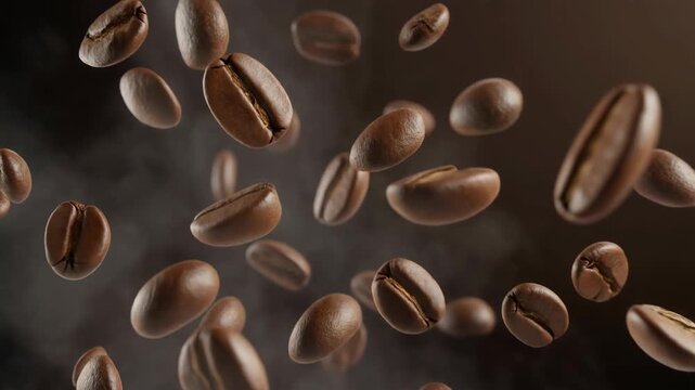 Coffee beans float among wisps of aroma